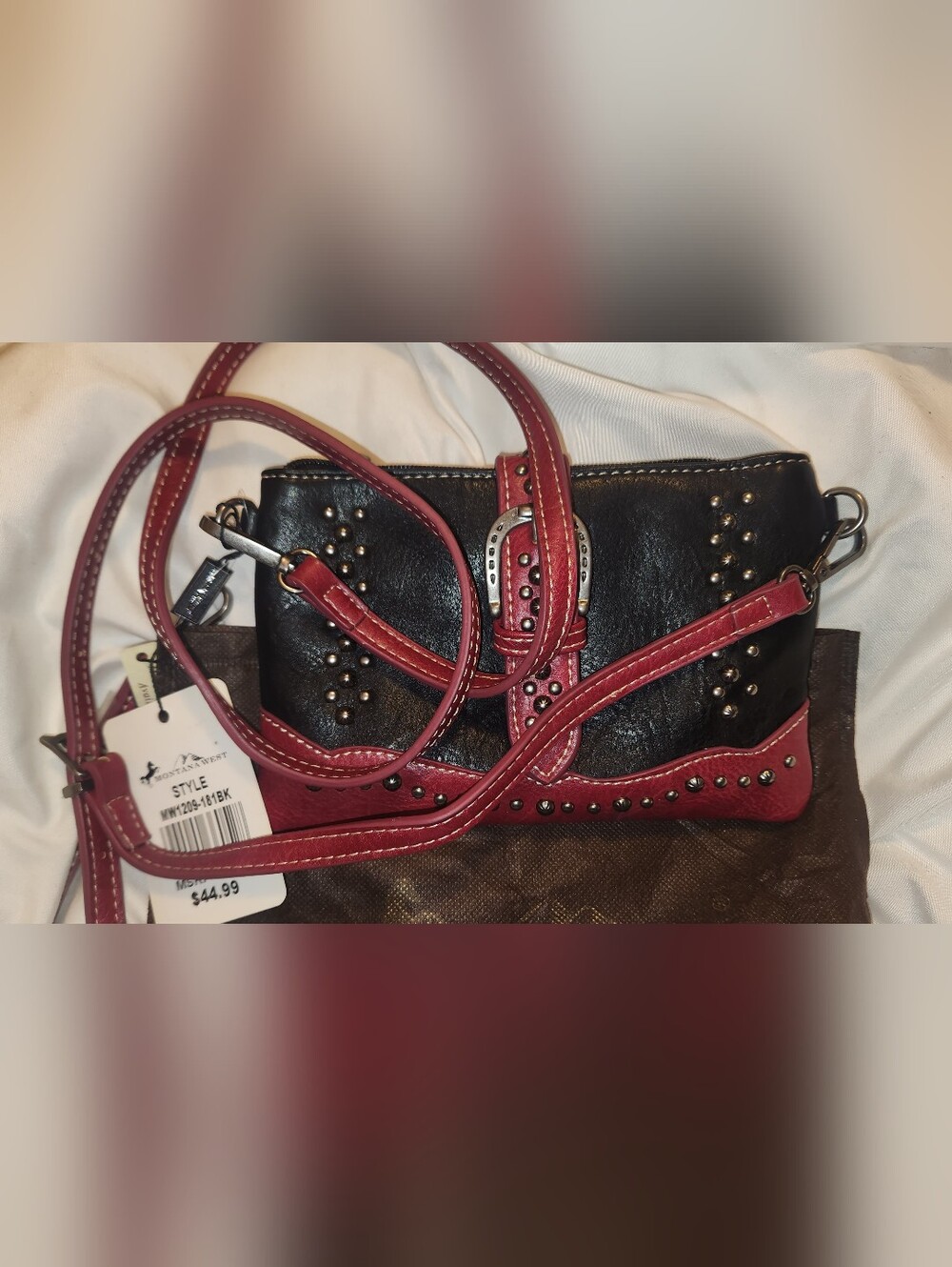Montana West Women's Black and Burgundy Studded Crossbody Bag